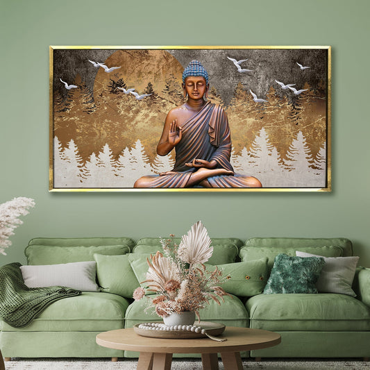 Lord Buddha Canvas Painting For Home Decor, Office walls and Hotels, Resorts Wall Decoration 24 inch x 48 inch (BDWA11)