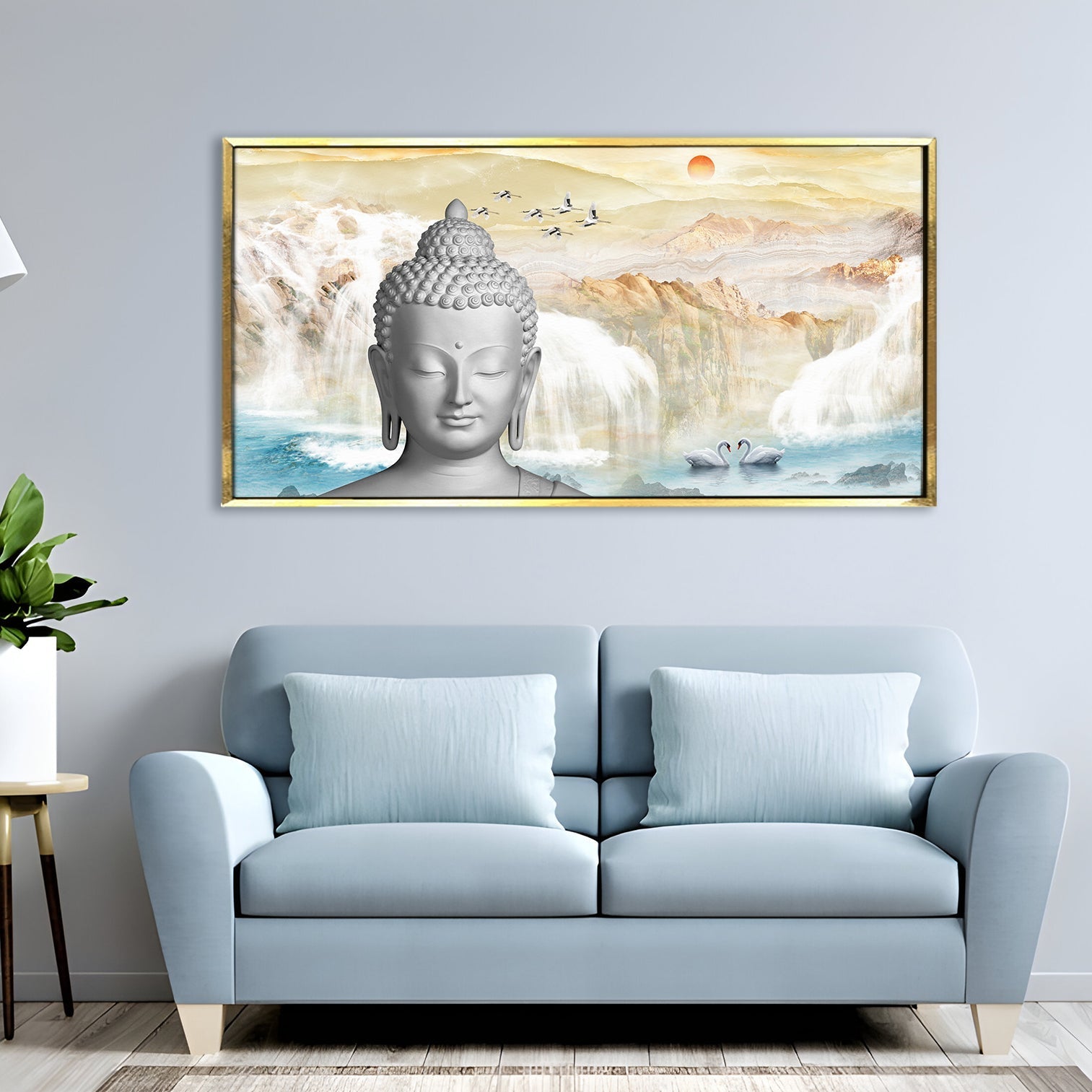 Lord Buddha Canvas Painting For Home Decor, Office walls and Hotels, Resorts Wall Decoration 24 inch x 48 inch (BDWA12)