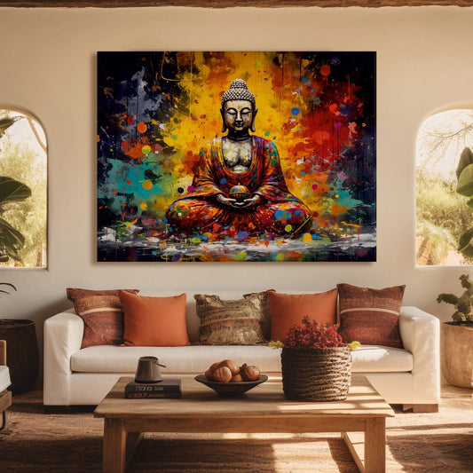Sitting Colorful Buddha Canvas Painting