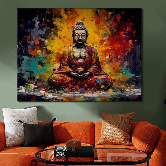 Sitting Colorful Buddha Canvas Painting