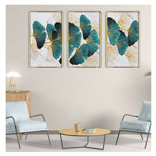 Luxury Birds and Ginkgo Leaf's Canvas Painting Framed For Living Room Wall Decoration