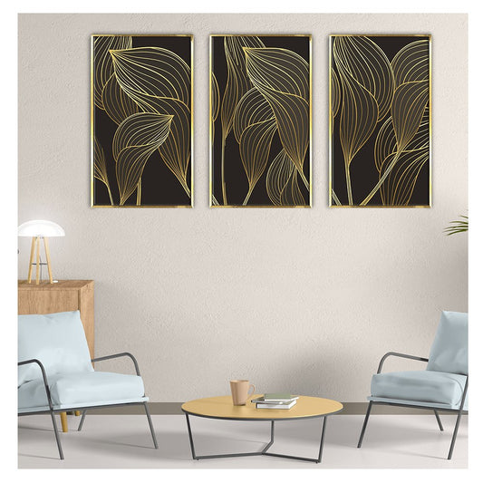 Luxury Gold Leaves Painting Framed For Living Room Wall Decoration (3_Panels)