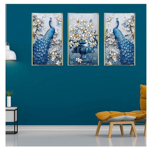 Luxury Peacock Canvas Painting Framed For Home and office Wall decoration (3_Panels)