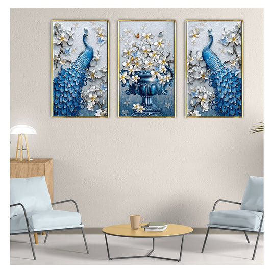 Luxury Peacock Canvas Painting Framed For Home and office Wall decoration (3_Panels)
