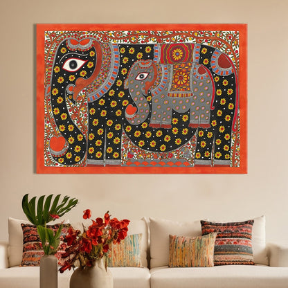 Madhubani Elephant Canvas Wall Art Painting