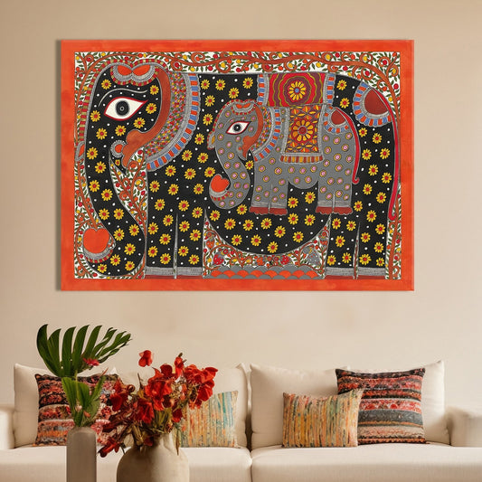 Madhubani Elephant Canvas Wall Art Painting
