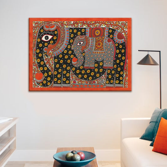 Madhubani Elephant Canvas Wall Art Painting