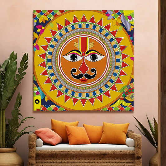 Madhubani Sun Canvas Wall Art Painting