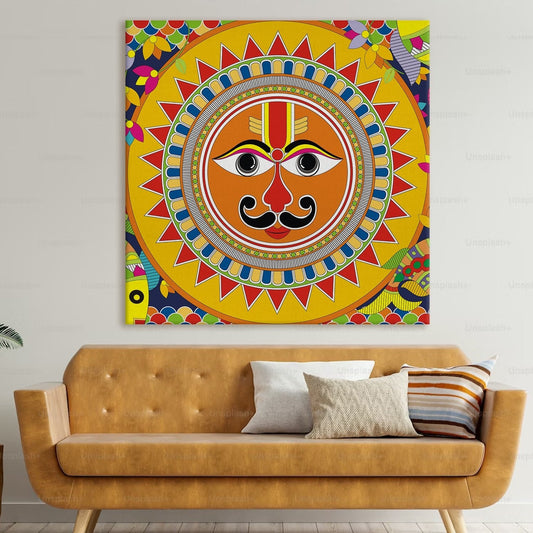 Madhubani Sun Canvas Wall Art Painting
