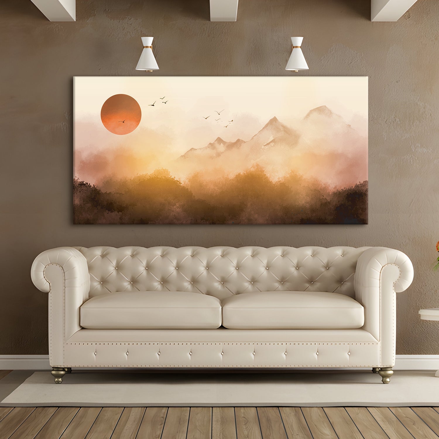 Sunrise Landscape Misty Forest Canvas Wall Art Paintings. 