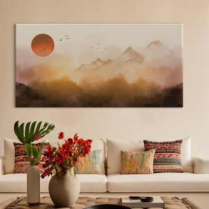 Sunrise Landscape Misty Forest Canvas Wall Art Paintings. 