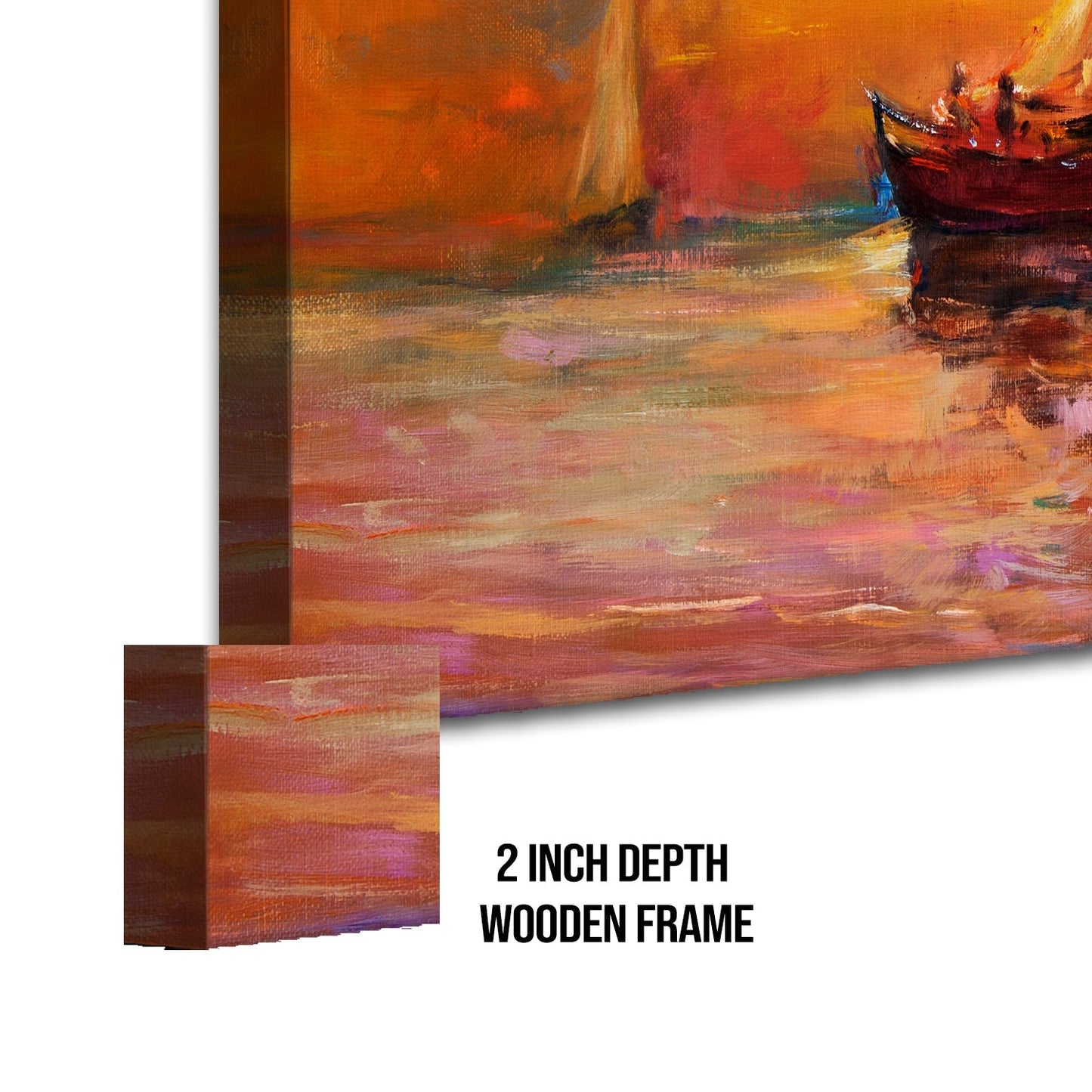Boats in Ocean at Sunset Canvas Wall Art Painting