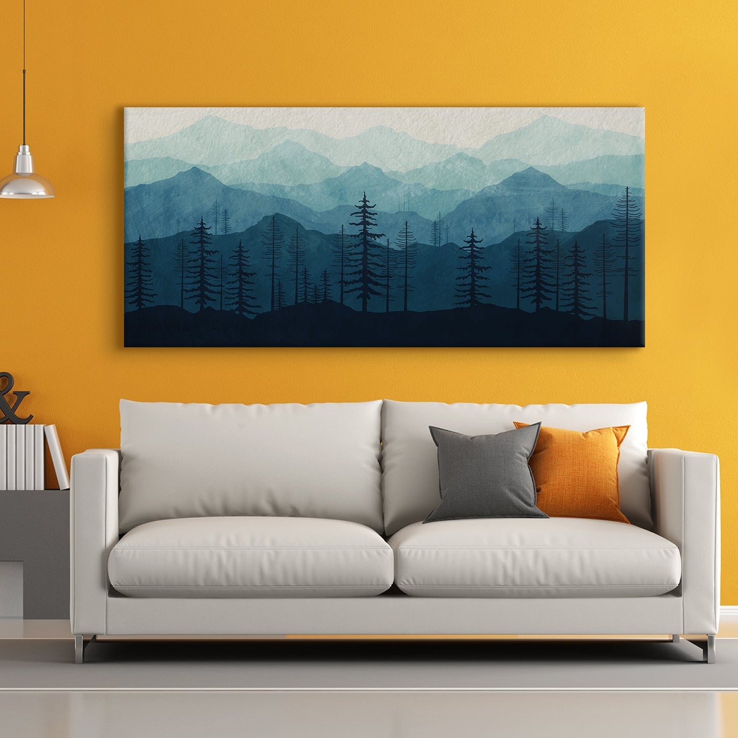 Mural Mountains of blue monochrome colorat with watercolor Canvas Wal Art Paintings