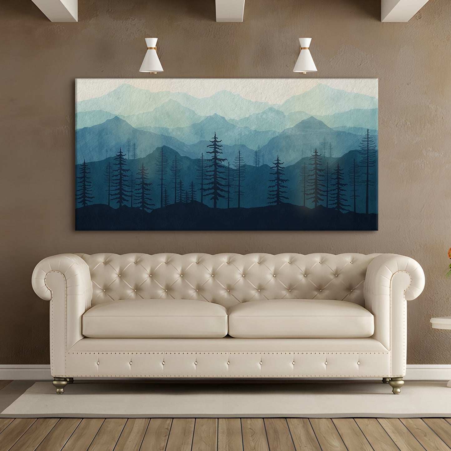 Mural Mountains of blue monochrome colorat with watercolor Canvas Wal Art Paintings