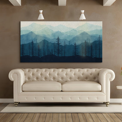 Mural Mountains of blue monochrome colorat with watercolor Canvas Wal Art Paintings