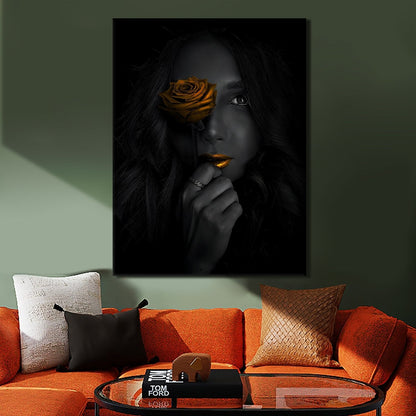 Girl With Rose Canvas Wall Art Paintings. 
