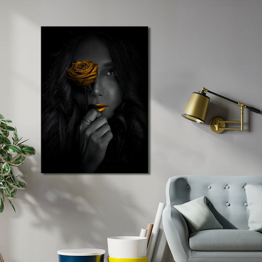 Girl With Rose Canvas Wall Art Paintings. 
