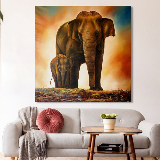 Elephant Family Canvas Wall Art Painting 