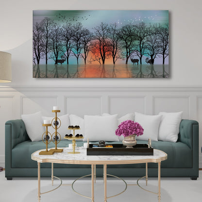 Deer in Forest Canvas Wall Art Painting 