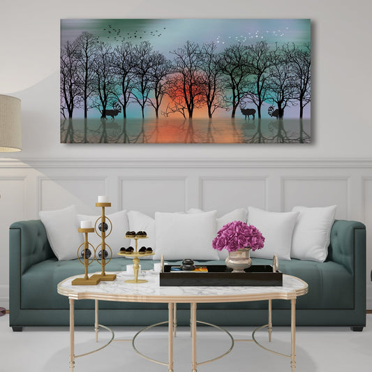 Deer in Forest Canvas Wall Art Painting 