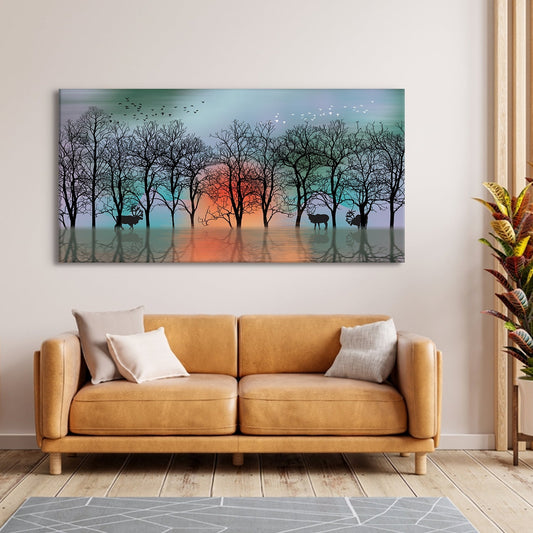 Deer in Forest Canvas Wall Art Painting 