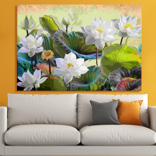 White Lotus Canvas Wall Art Painting
