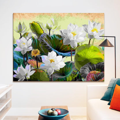 White Lotus Canvas Wall Art Painting