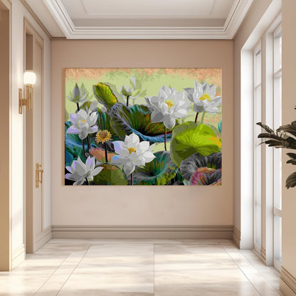 White Lotus Canvas Wall Art Painting