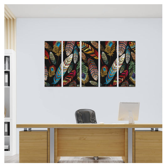 Peacock Feathers Vibrant 5 Panel Luxury Wall Art Painting For Living Room Wall Decor