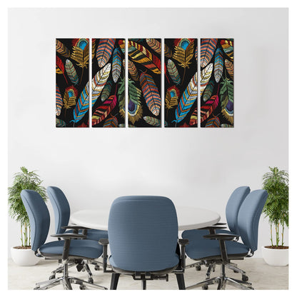 Peacock Feathers Vibrant 5 Panel Luxury Wall Art Painting For Living Room Wall Decor