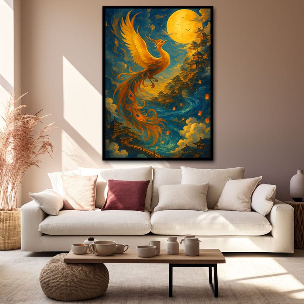 Fiery Phoenix Canvas Wall Painting For Hotel And Office Room Decor