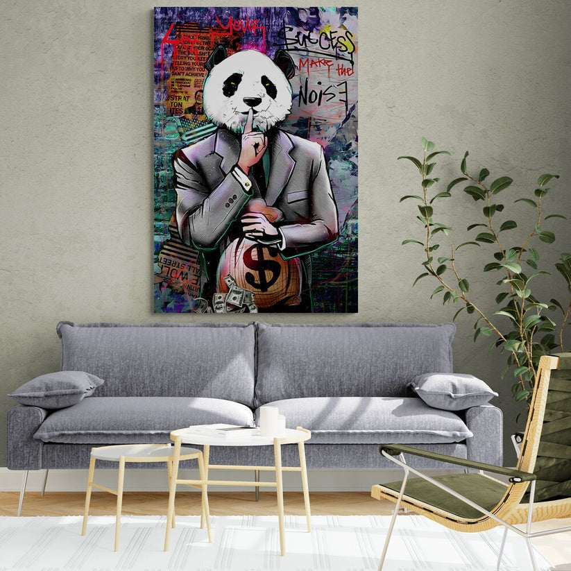 Panda Businessman Pop Art Canvas Wall Painting 