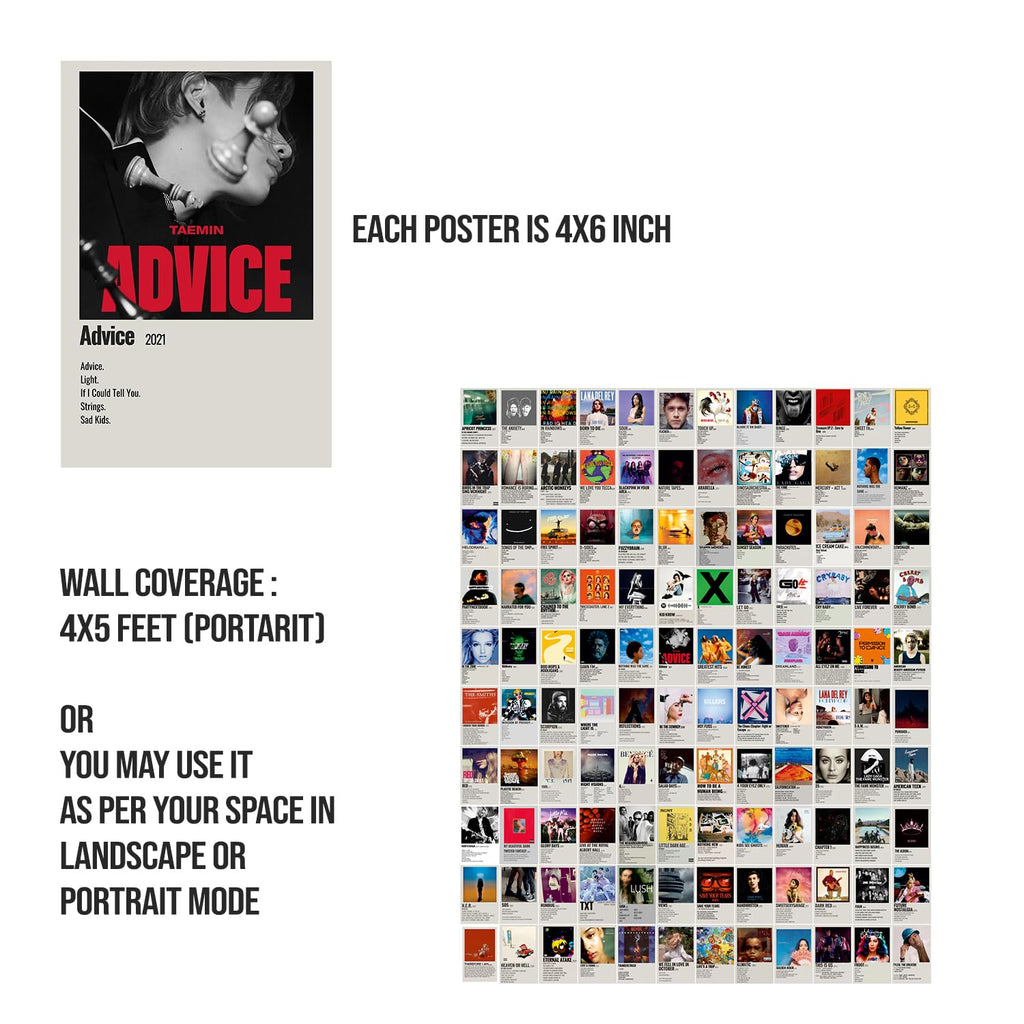 Posters Set of 120 Small Wall Poster Set Wall Collage for Home Decoration Office Decor Size 6 in x 4 inch (MINIMALISTIC ALBUM COVER MUSIC)