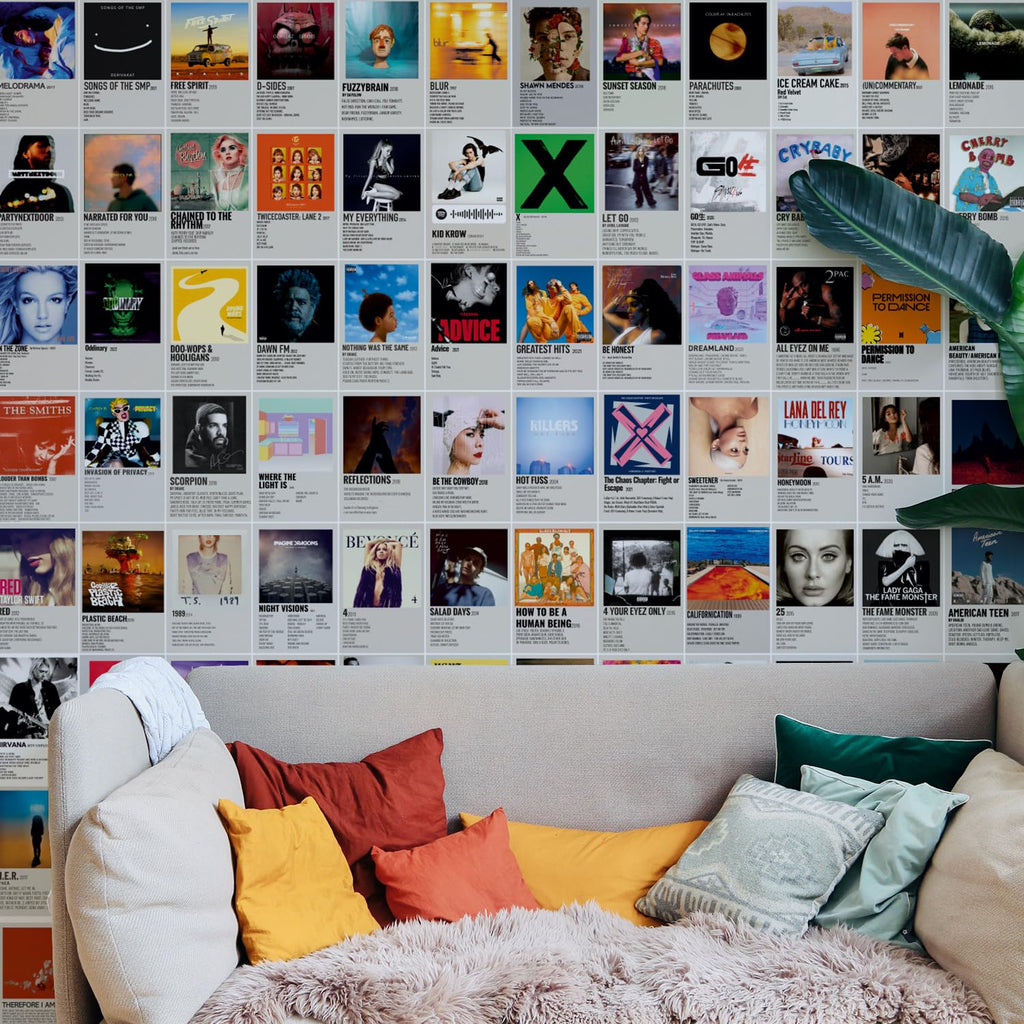 Posters Set of 120 Small Wall Poster Set Wall Collage for Home Decoration Office Decor Size 6 in x 4 inch (MINIMALISTIC ALBUM COVER MUSIC)