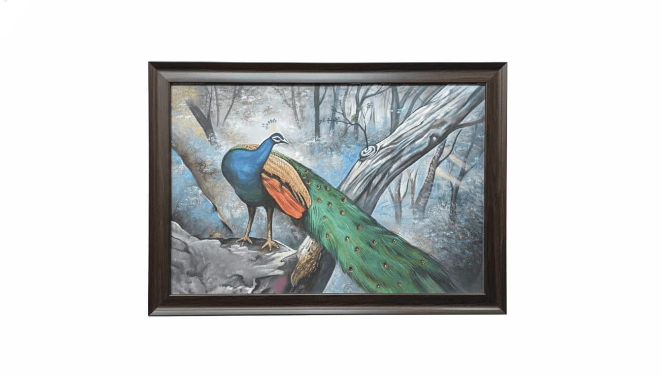 Peacock in a Forest Hand Painting Wall Art Decor