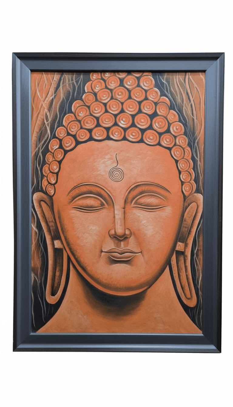 Serene Buddha Portrait Hand Painting Wall Art for Living Room or Office