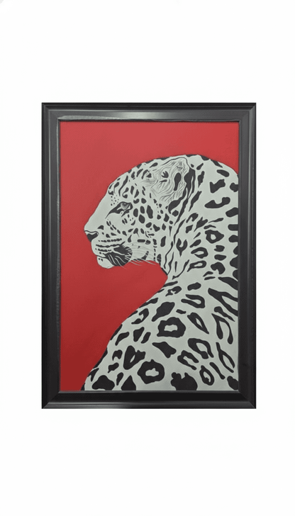 White Leopard Profile Hand Painting Wall Art Decor