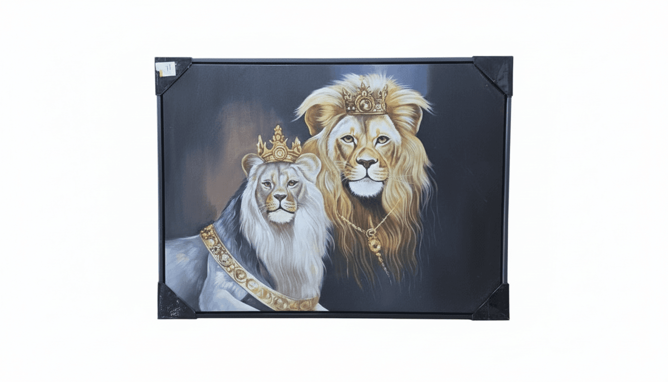 Regal Lion Portrait Hand Painting Wall Art Decor