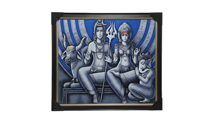 Divine Shiv Family Hand Painting Artwork for Living Room