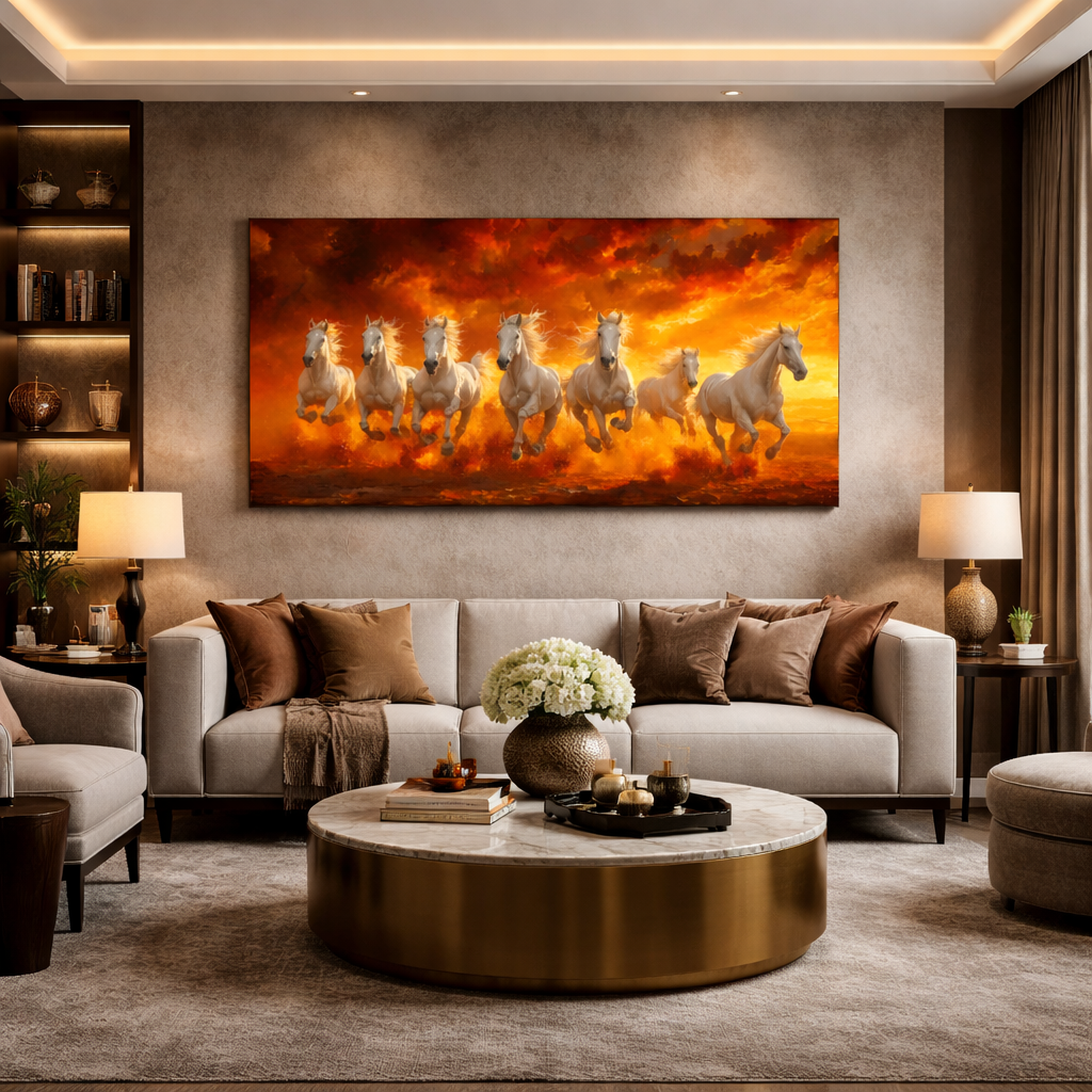 Seven Running Horses Vastu Canvas Painting for Prosperity