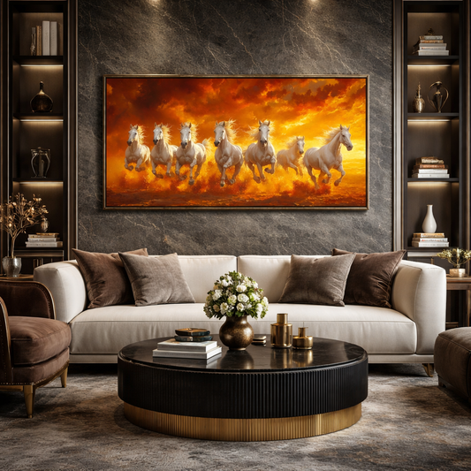 Seven Running Horses Vastu Canvas Painting for Prosperity