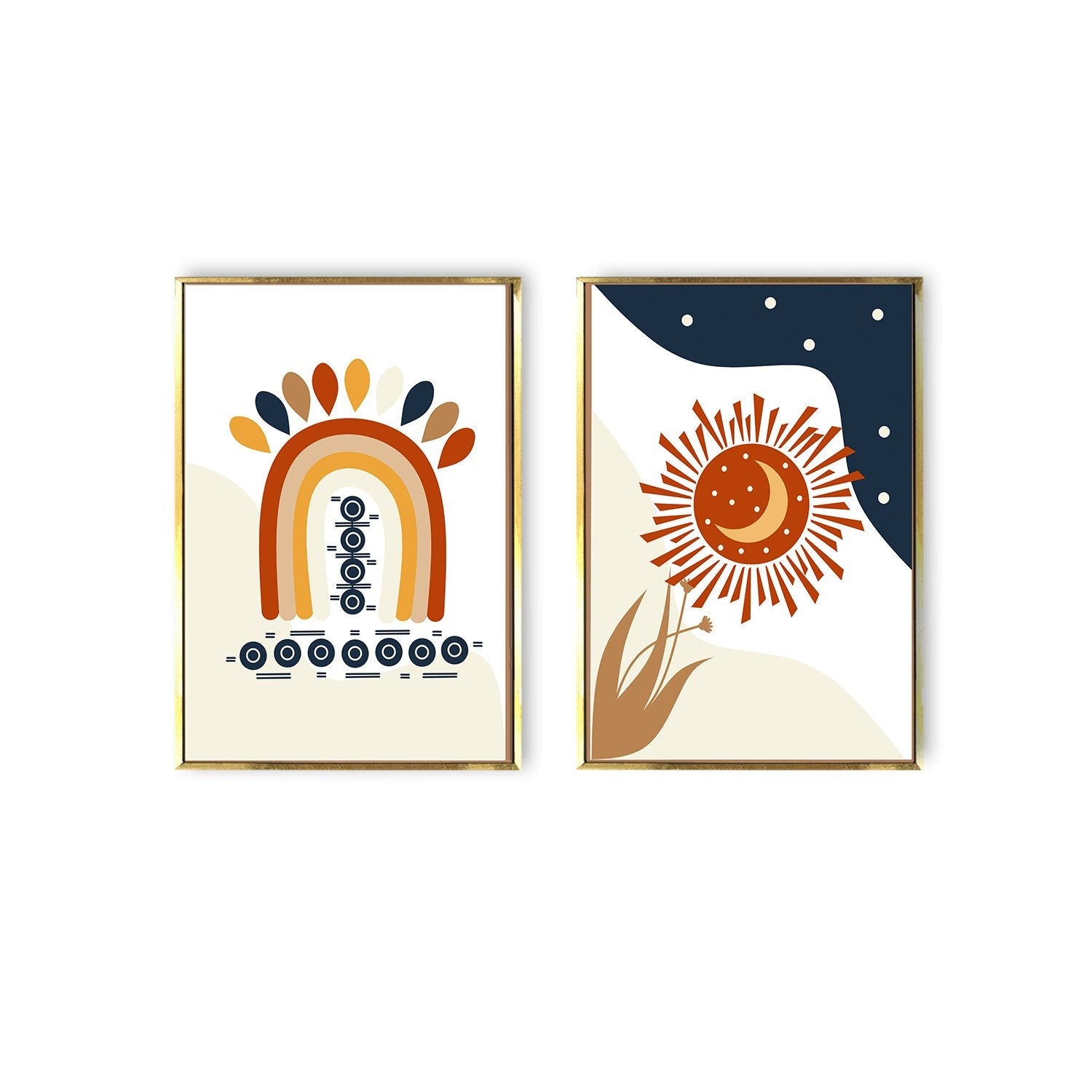 Rainbow, sun and moon of Boho Chic Canvas Wall art Painting