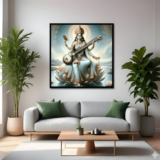 Goddess Saraswati Maa Vastu Wall Art Painting For Study Room Wall Decoration
