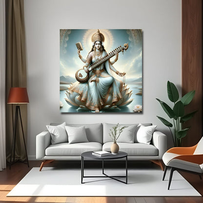 Goddess Saraswati Maa Vastu Wall Art Painting For Study Room Wall Decoration