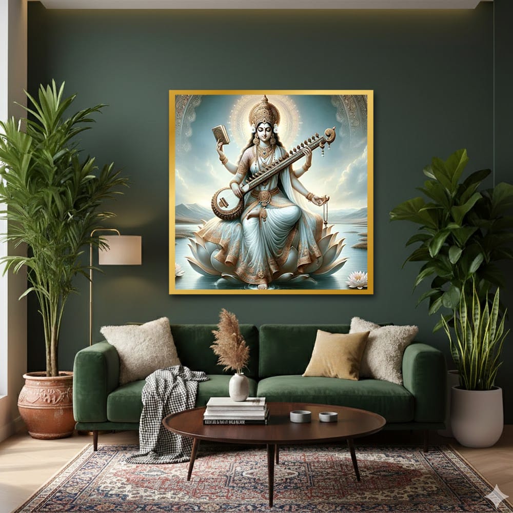 Goddess Saraswati Maa Vastu Wall Art Painting For Study Room Wall Decoration