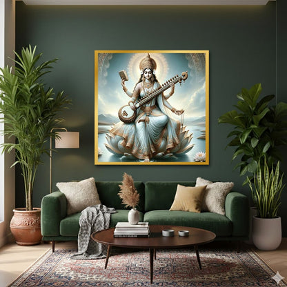 Goddess Saraswati Maa Vastu Wall Art Painting For Study Room Wall Decoration