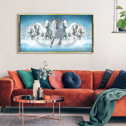Seven Running Horses Vastu Canvas Paintings Framed For Living Room Wall Decoration (VAWA05)