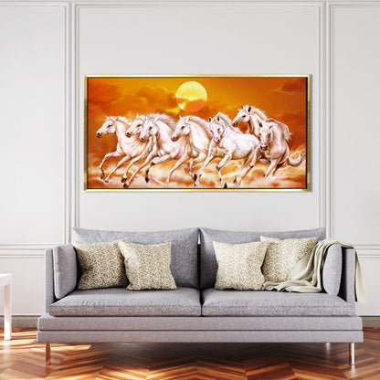 Seven Running Horses Vastu Canvas Paintings Framed For Living Room Wall Decoration (VAWA06)