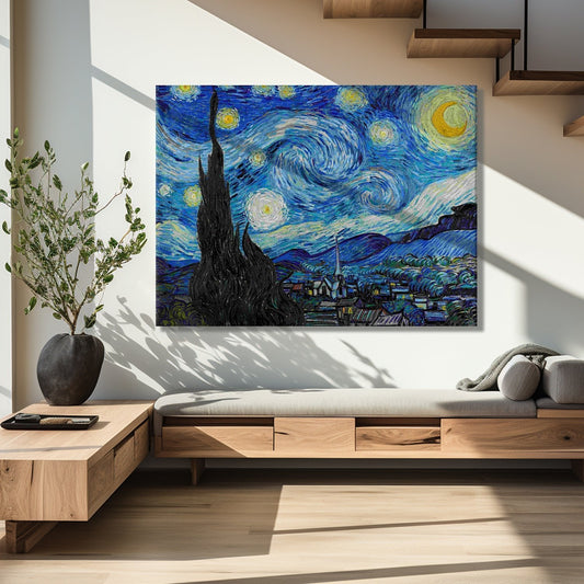 Starry Night Wall Art Large Size by Vincent Van Gogh Abstract Artwork Canvas Framed Paintings for Bedroom Living Room Home Office Décor (VAWA011).