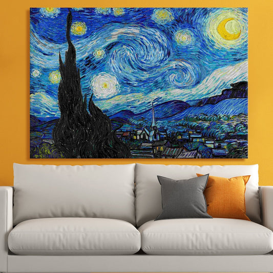 Starry Night Wall Art Large Size by Vincent Van Gogh Abstract Artwork Canvas Framed Paintings for Bedroom Living Room Home Office Décor (VAWA011).